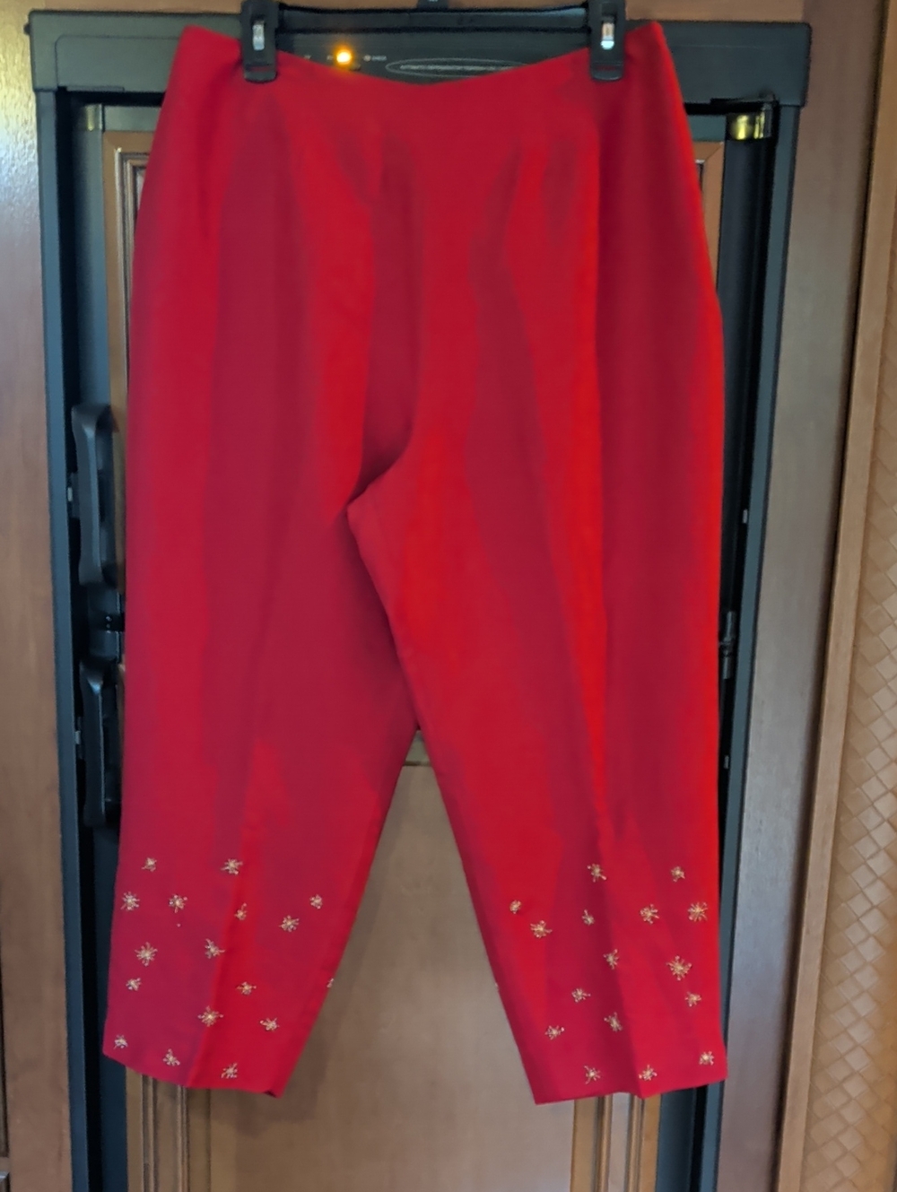 Chelsea Cambell Silk Red Embellished Women's Ankle Pants